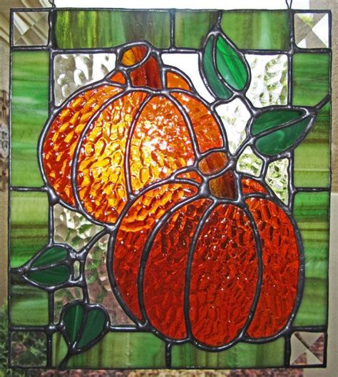 Two Pumpkins Stained Glass Panel - Pumpkin Sun Catcher - Fall Decor