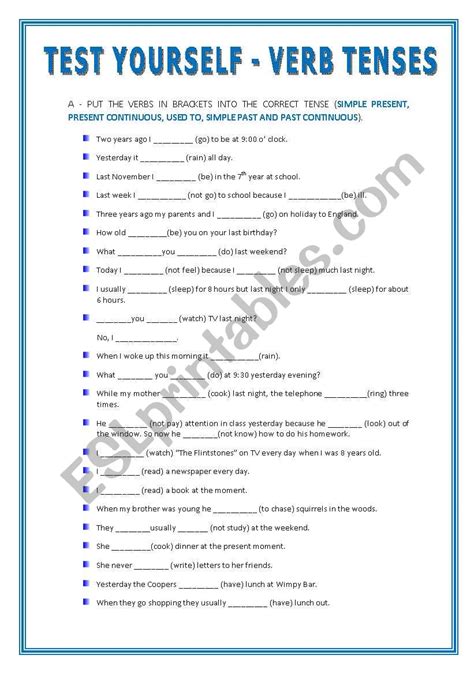 Test Yourself Verb Tenses Esl Worksheet By Ascincoquinas