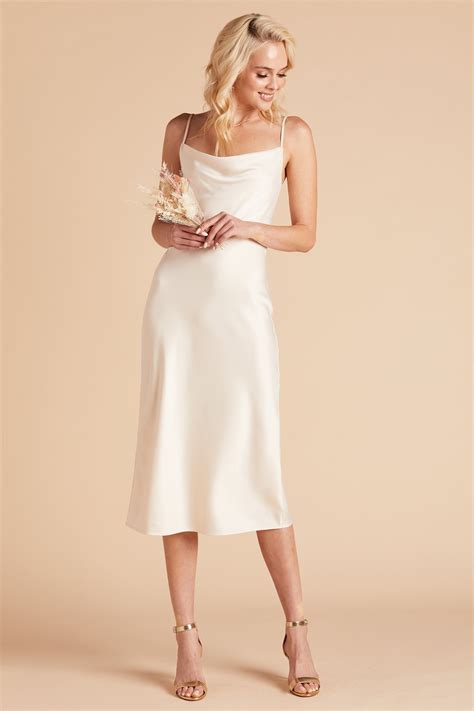 Lisa Shiny Satin Midi Dress Champagne Midi Bridesmaid Dress Satin Bridesmaid Dresses Slip