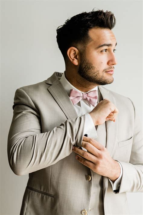 Allure Sand Suit With Pink Bowtie Makes The Perfect Color Combination