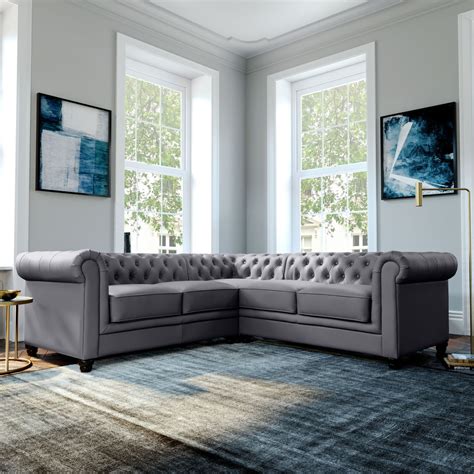 Hampton Grey Leather Chesterfield Corner Sofa Furniture Choice
