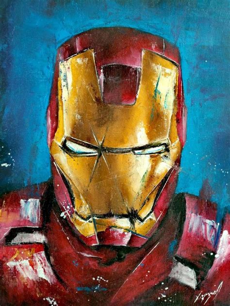 Iron Man Oil On Canvas Panel Original Signed Abstract Paint Avengers