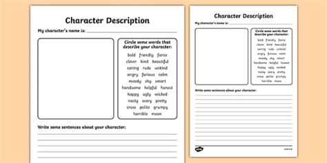Character Description Writing Templates Character Description