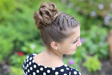 If you love braiding your hair in multiple neat braids then you will love this bun too. Double-French Messy Bun Updo | Cute Girls Hairstyles