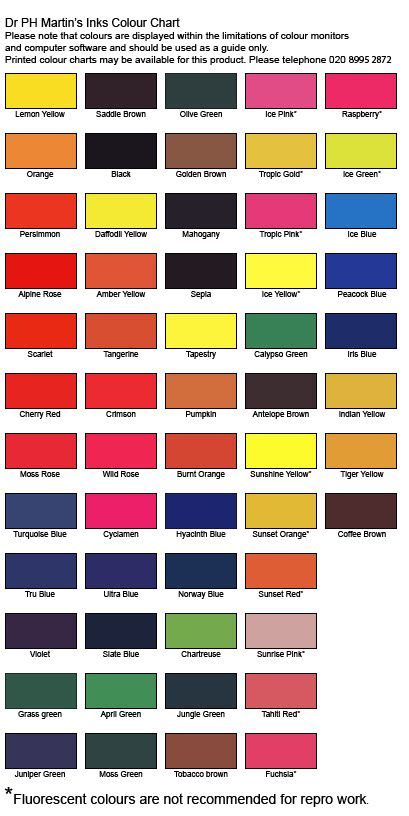 Dr Martins Radiant Concentrated Watercolour Ink Color Chart Custom
