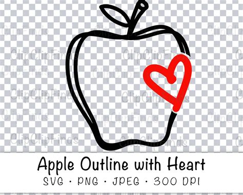 Apple With Heart Outline Doodle Svg Vector Cut File Jpeg And Etsy India