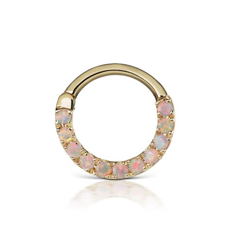 16g 8mm Opal Horizontal Eternity Clicker Septum Ring In Yellow Gold Maria Tash Body Jewelry