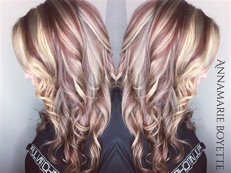 Violet Red And Golden Blonde On This Beautiful Gal Hairsolutions Modernsalon Behindthechair