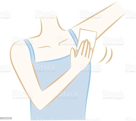 Hand Drawn Woman Wiping Her Armpits With A Wet Tissue Stock