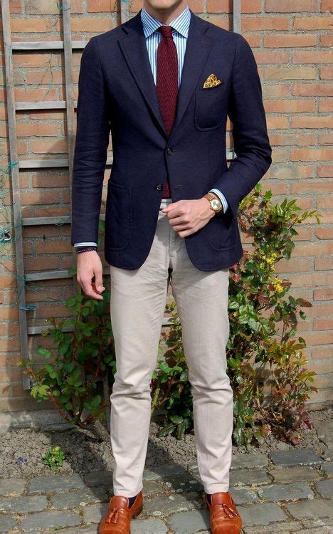 Our collection of men's blazers, sport coats and suit vests has something for every guy to wear to pretty much every. Navy sport coat, white shirt with blue dress stripes ...