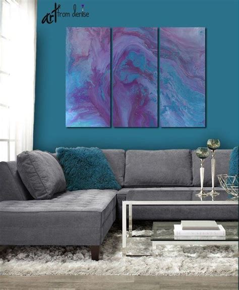 Purple And Blue Abstract Wall Art Plum Turquoise 3 Piece Etsy In 2020