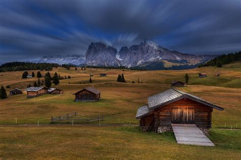 Nature Landscape Cabin Mountains Dolomites Italy Grass Trees