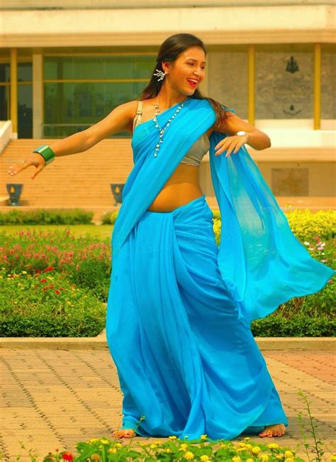 Hot promotions in navel blouse on aliexpress: special for all: sarayu hot navel armpits boobs show in blue saree sleeveless blouse