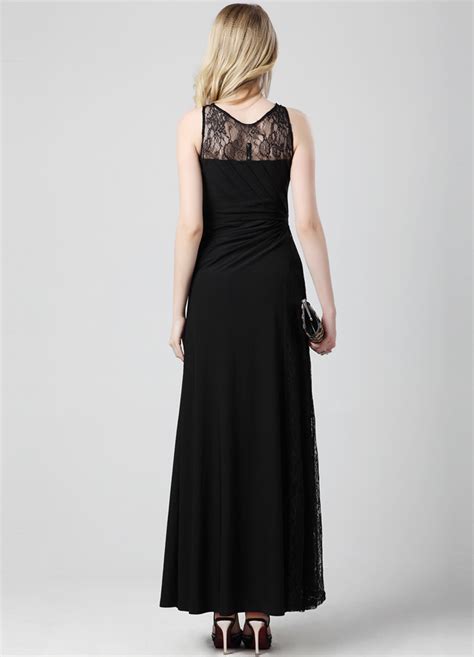 Black Jewel Neck Lace A Line Polyester Evening Dress For Women