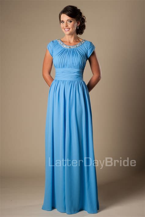 Maxi Blue Long Full Length Modest Chiffon Bridesmaid Formal Dresses