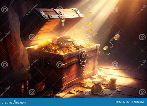 Gold Coins Spilling From Treasure Chest With Sunlight Shining Through