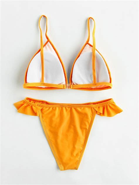 Ruffle Detail Triangle Bikini Set SheIn Sheinside