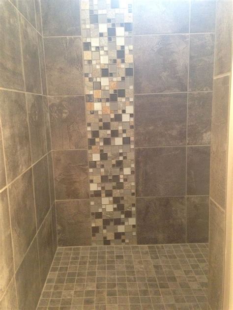 Durable option to natural slate. Custom tile shower in a porcelain slate looking tile with ...