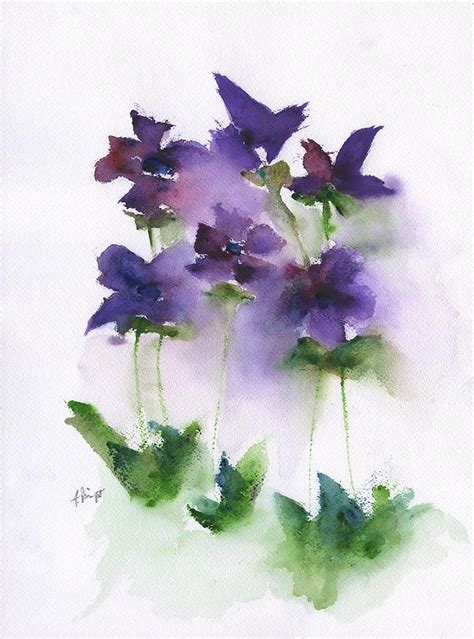 6 Violets Abstract Painting By Frank Bright Watercolor Flower Art