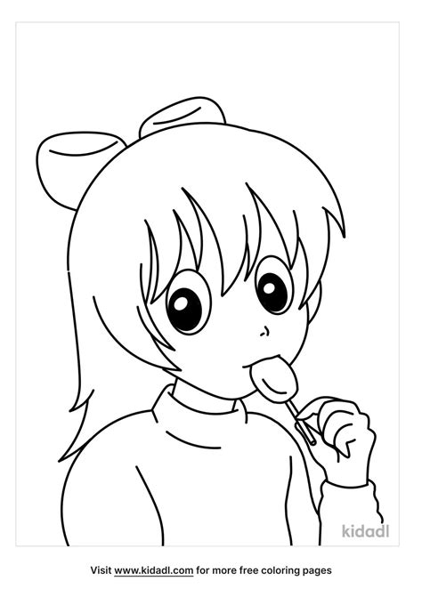 Free Anime Girl Eating Candy Coloring Page Coloring Page Printables