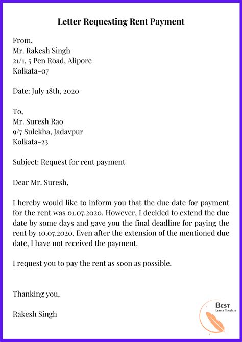 Rent Payment Letter Template Format Sample And Examples
