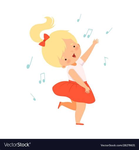 Lovely Blonde Girl Singing And Dancing Adorable Kid Having Fun And