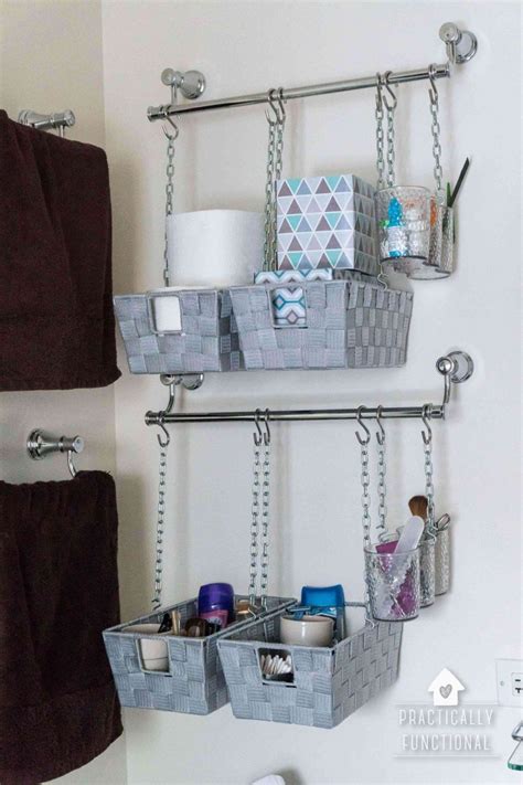 Bathroom storage is key to a successful bathroom makeover. DIY Hanging Storage Bins For Over The Toilet Storage