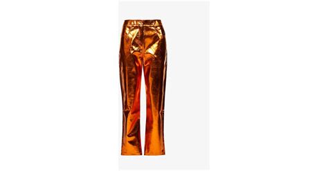 Amy Lynn Lupe Metallic High Rise Straight Leg Faux Leather Trouser In Orange Lyst Uk