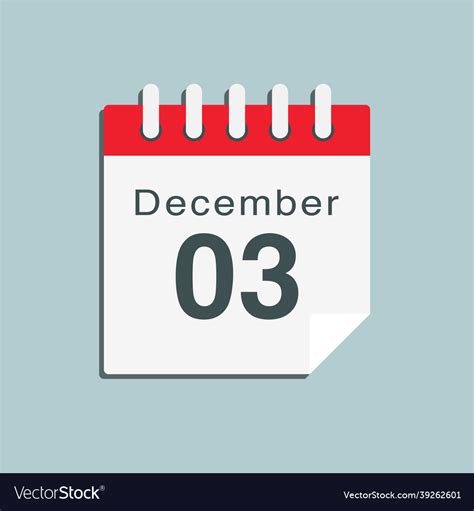 Icon Day Date 3 December Template Calendar Page Vector Image