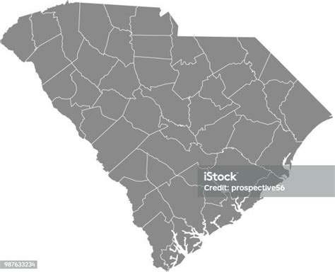 South Carolina Counties Map Vector Outline Gray Background Stock