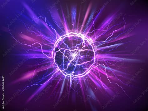 Electric Ball Or Plasma Sphere With Rays Realistic Vector Illustration