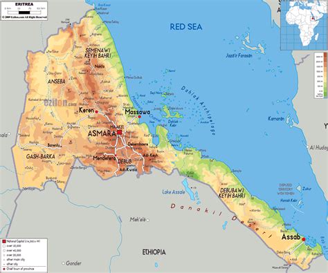 Large Physical Map Of Eritrea With Roads Cities And Airports Eritrea