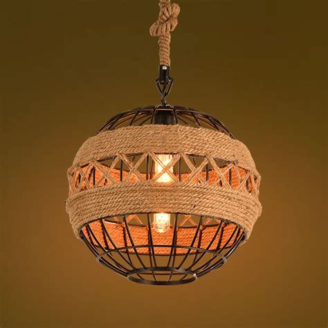 Loft Retro Edison Industrial Hemp Rope Iron Round Ball Pendant Lamp