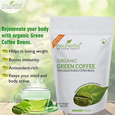 Greeniche green coffee bean extract is a natural supplement for weight loss as it acts as a metabolism booster with its high chlorogenic acid content. Neuherbs Green Coffee Beans for weight loss Capsule 225 gm ...