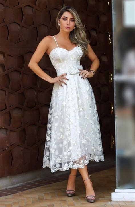 Vestido Branco Midi Modelos Lindos Para Noivas Casamento Civil E