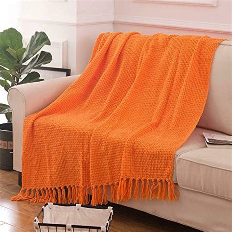 Throw Blanket Super Soft Orange Fall Woven Plaid