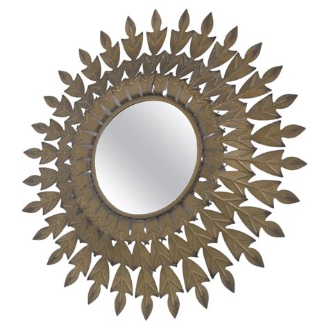 Hollywood Regency Style Moroccan Mirror In Brass And Wood Frame For