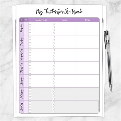 My Tasks For The Week Purple To Do List Task Checklist Printable At