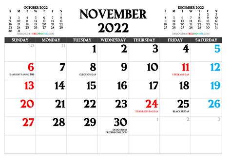November 2022 Free Printable Calendar Printable World Holiday