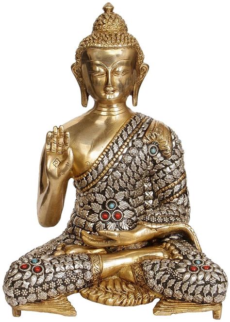 Blessing Buddha Brass Statue With Inlay Brass Statues Statue Buddha