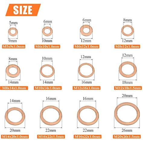 Copper Washer Assortment Set 300 Pieces 12 Sizes Metric Sealing