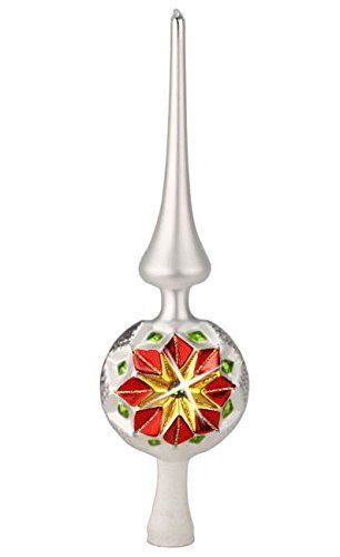Inge Glas Poinsettia Star Finial Mouth Blown German Glass Christmas Tree Topper Glass Christmas