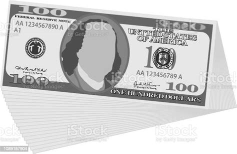 Monochrome Bunch Of 100 Us Dollar Banknote Stock Illustration