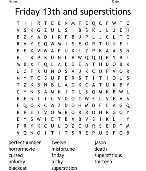 Friday 13th And Superstitions Word Search Wordmint