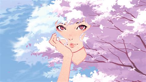 Wallpaper Ilya Kuvshinov Women Hand On Face Cherry Blossom Trees