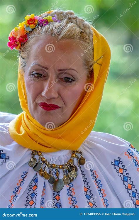 Portrait Of Mature Dancer Woman From Serbia In Traditional Costume