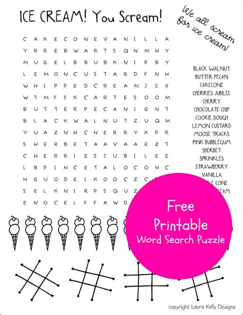 Ice Cream Word Search Puzzle Free Printable | Ice cream party theme