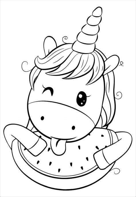 Cute Unicorn Watermelon Coloring Page Coloringbay