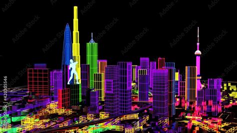 Abstract City Grid Aerial View Of A Dystopian Shanghai City In The