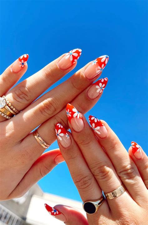 Celebrate Summer With These Cute Nail Art Designs Blue And White Floral Red French Tips